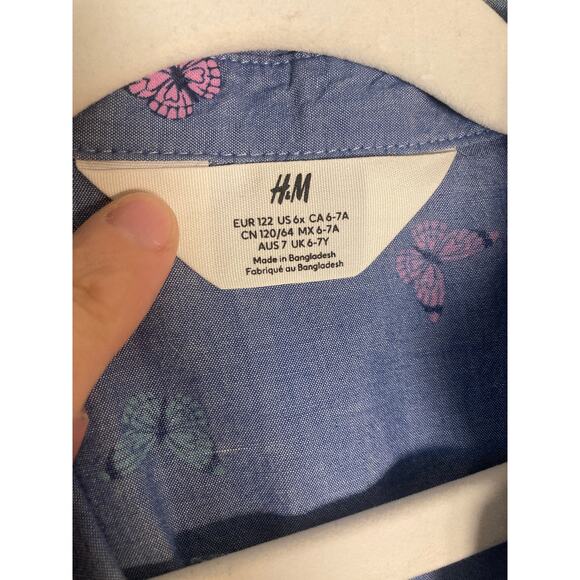 H&M Chambray Butterfly Print Shirt Dress ~ Sz S 6-7 ~ Tie Belt & Go! - Picture 6 of 6